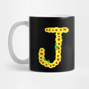 Sunflowers Initial Letter J (Black Background) Mug